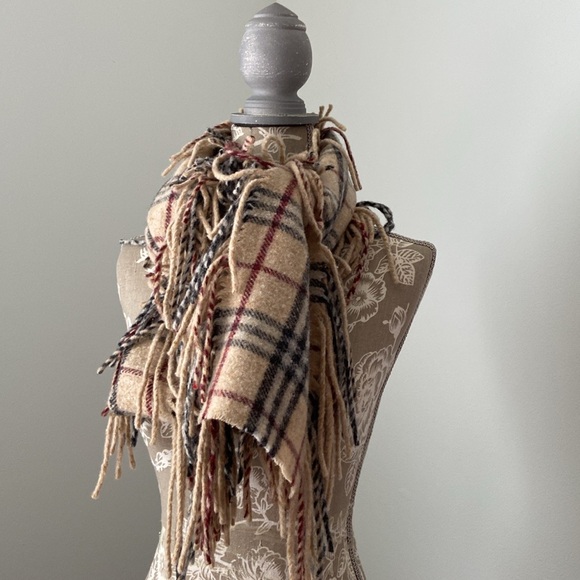 Burberry Happy Scarf Double Fringe Nova Check Lambswool Extra Long - Picture 1 of 15